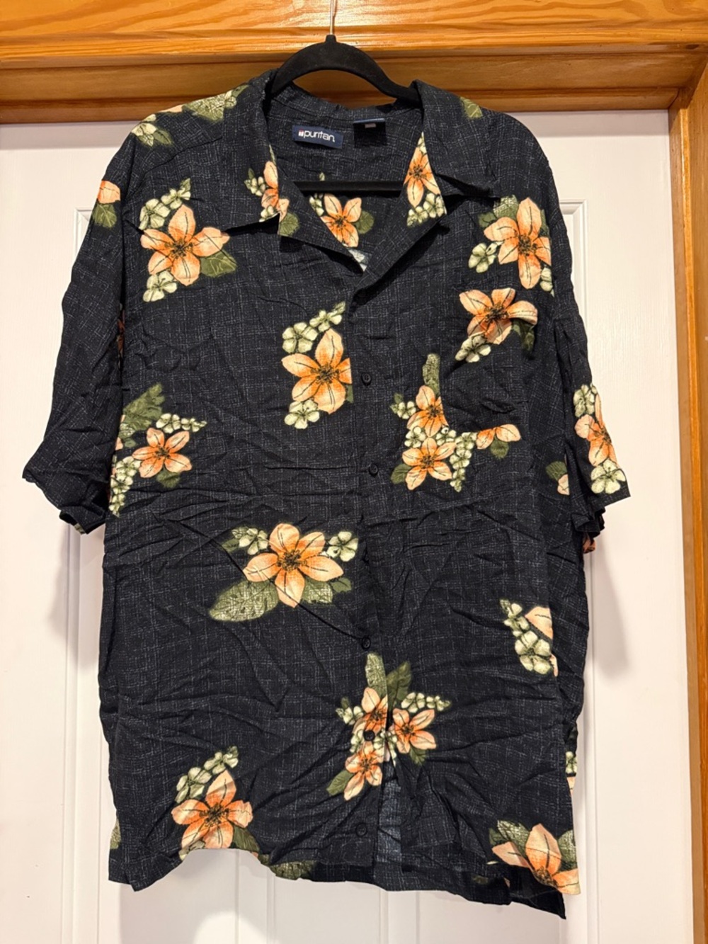 Puritan Black Floral Short Sleeve Button-Down Shirt